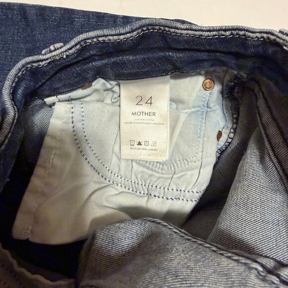Mother Looker Ankle Fray Jeans Invitation Only Dark Wash Raw Hem Sz 24 Casual - Picture 4 of 6